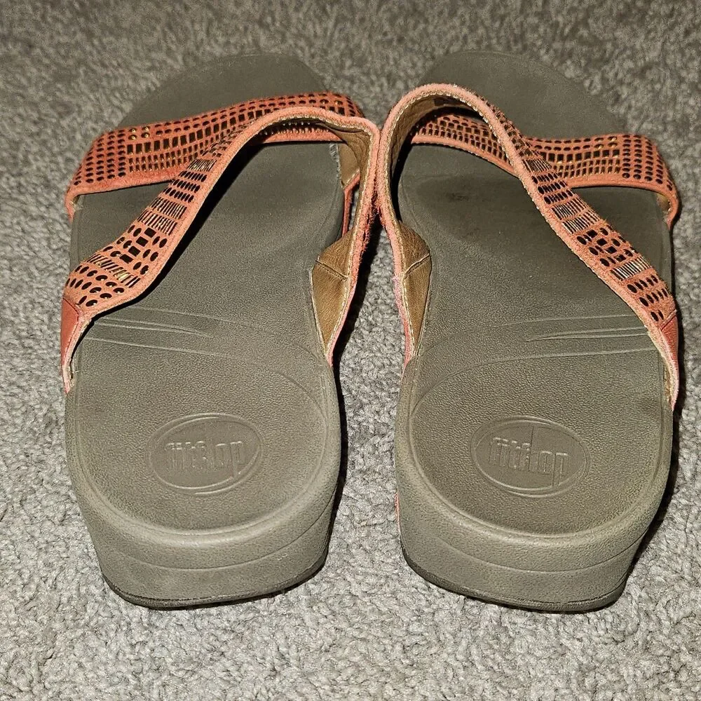 FitFlop Aztec Chada Orange Studded Slide Sandals Size 10 EUC